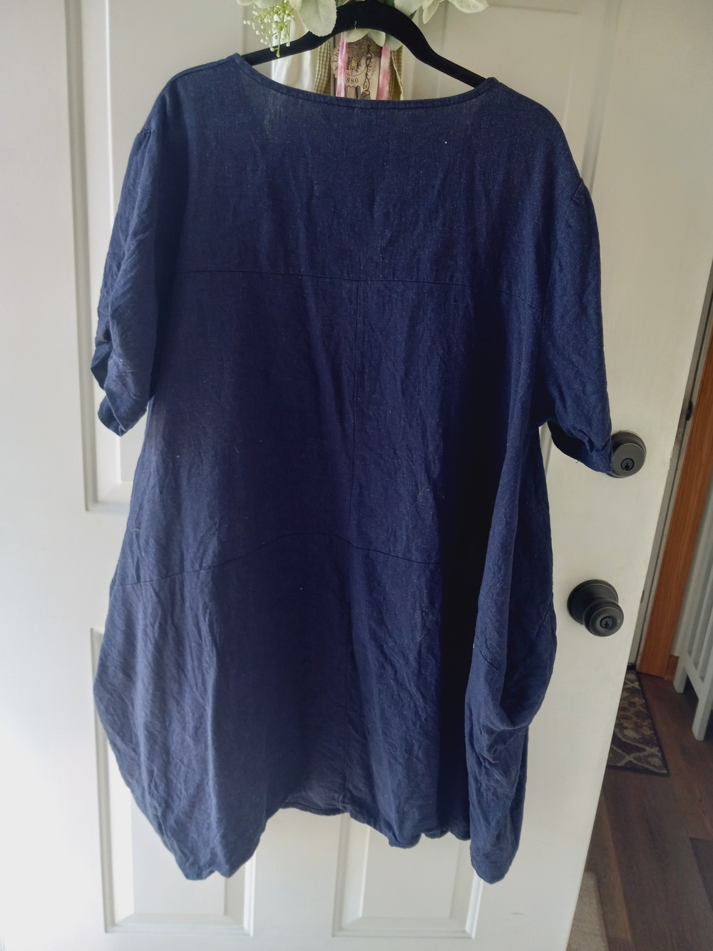 Navy Linen Sweet Button-Front DRESS - Picture 4 of 6
